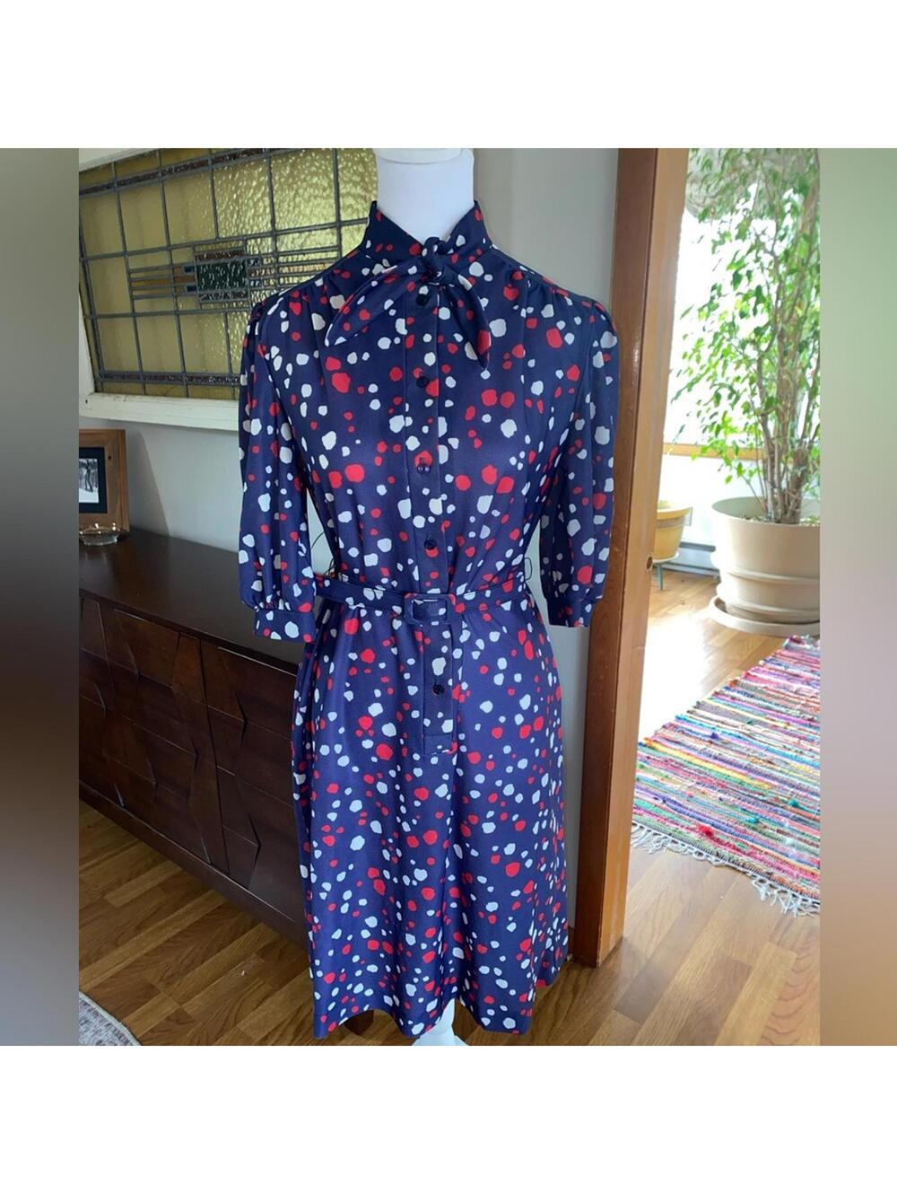 Vintage Navy Polka Dot Secretary Dress